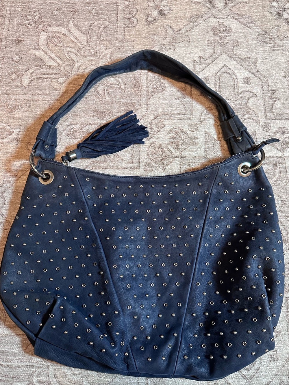 Studded Blue Leather Shoulder Bag